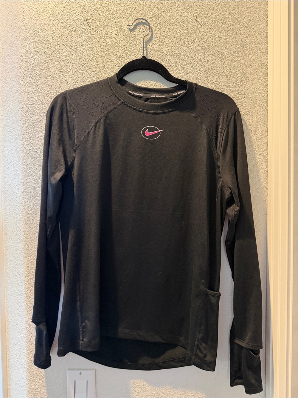Nike Black Long Sleeve Dri-FIT Top with Pink Swoosh
